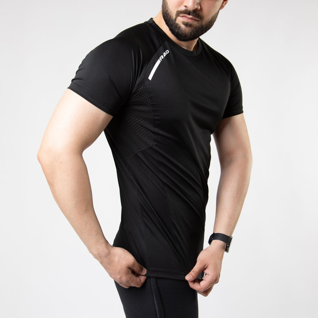 Black Air-O Series T-Shirt with Ventilated Mesh Panels