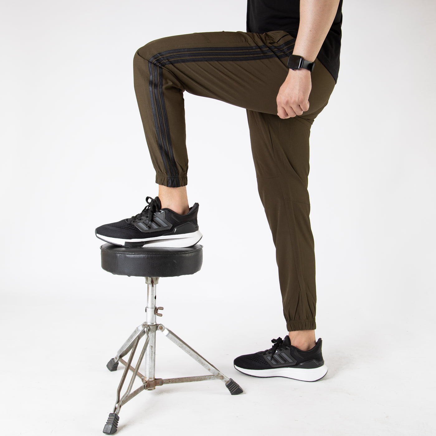 Olive Premium Micro Stretch Pants with Three Black Stripes