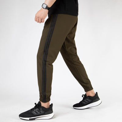 Olive Premium Micro Stretch Pants with Three Black Stripes