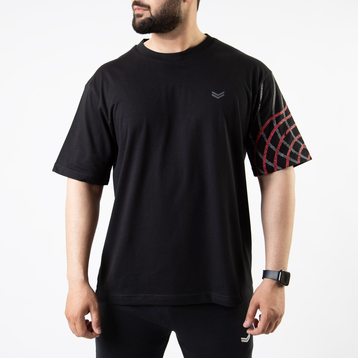 Black Oversize T-Shirt with One Sleeve Print