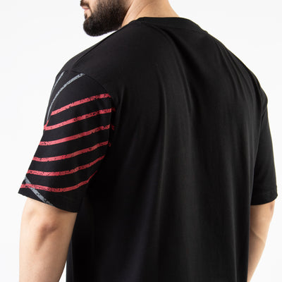 Black Oversize T-Shirt with One Sleeve Print