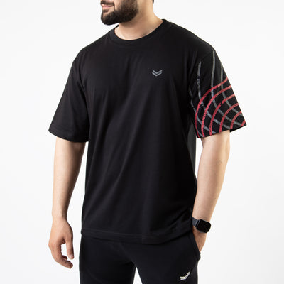 Black Oversize T-Shirt with One Sleeve Print