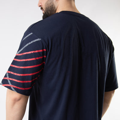 Navy Oversize T-Shirt with One Sleeve Print