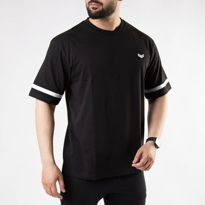 Black Oversize T-Shirt with White Stripe on Sleeves