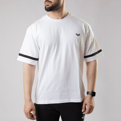 White Oversize T-Shirt with Black Stripe on Sleeves