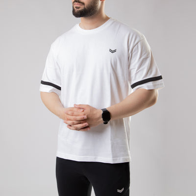 White Oversize T-Shirt with Black Stripe on Sleeves