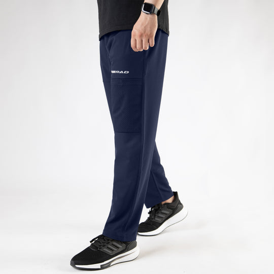 Navy Loose Fit Micro Lycra Terry Bottoms with Mesh Mobile Pocket
