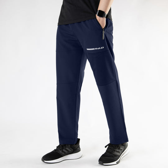 Navy Loose Fit Micro Lycra Terry Bottoms with Mesh Mobile Pocket