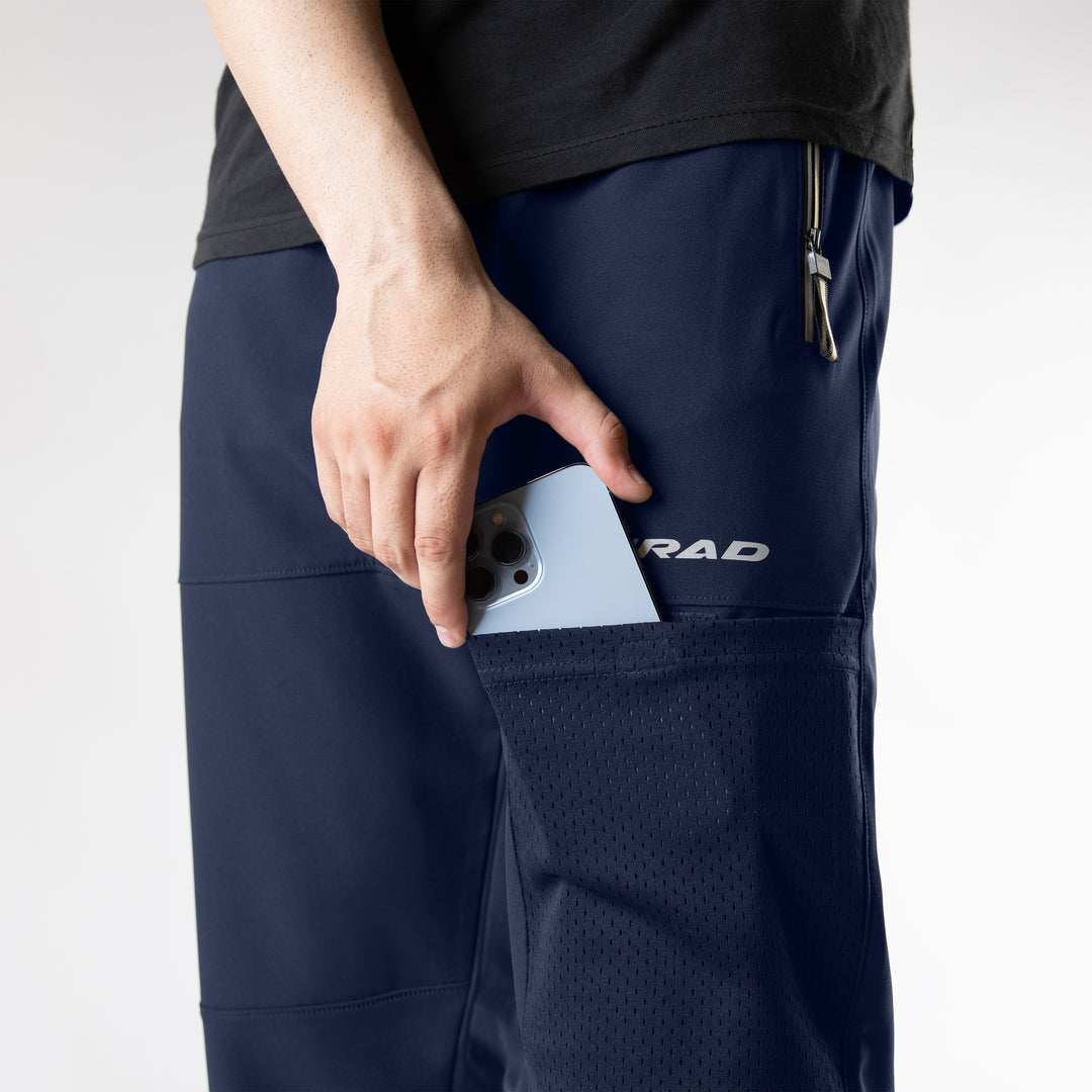 Navy Loose Fit Micro Lycra Terry Bottoms with Mesh Mobile Pocket