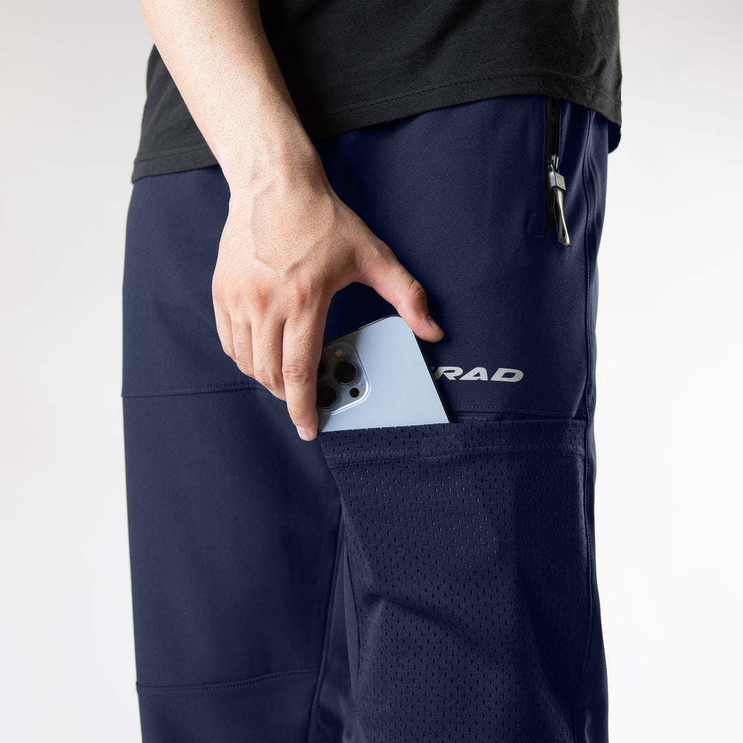 Navy Loose Fit Micro Lycra Terry Bottoms with Mesh Mobile Pocket