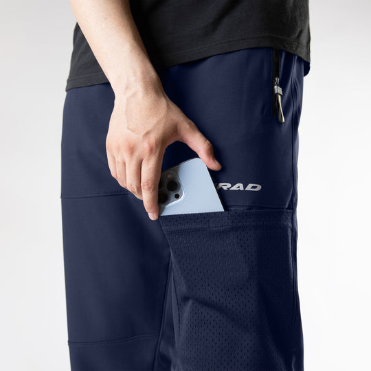 Navy Loose Fit Micro Lycra Terry Bottoms with Mesh Mobile Pocket