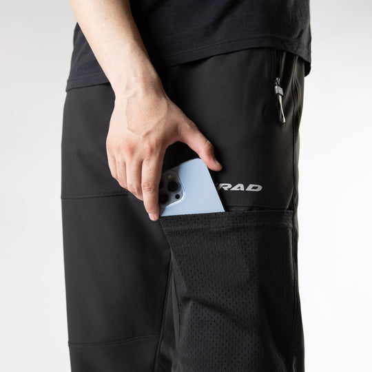 Black Loose Fit Micro Lycra Terry Bottoms with Mesh Mobile Pocket