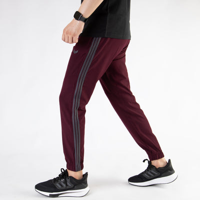 Maroon Premium Micro Stretch Pants with Three Gray Stripes