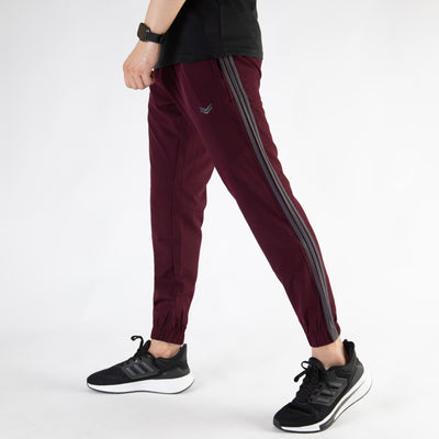 Maroon Premium Micro Stretch Pants with Three Gray Stripes