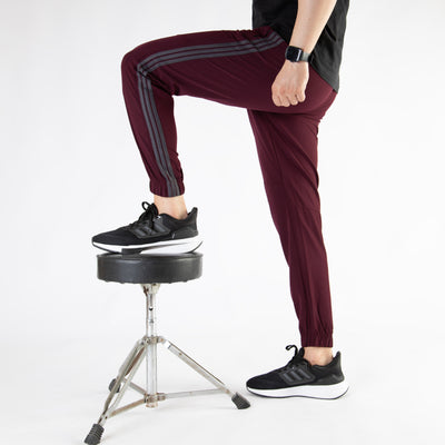 Maroon Premium Micro Stretch Pants with Three Gray Stripes