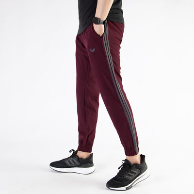 Maroon Premium Micro Stretch Pants with Three Gray Stripes