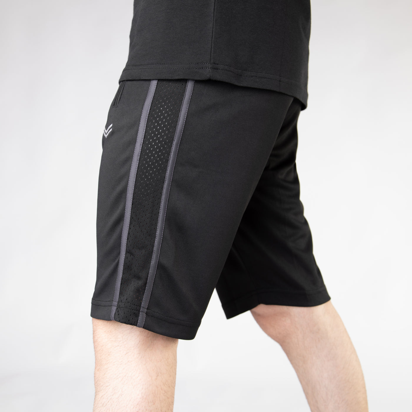 Black Quick Dry Shorts with Gray Stripes & Ventilated Mesh Panel