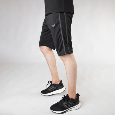 Black Quick Dry Shorts with Gray Stripes & Ventilated Mesh Panel