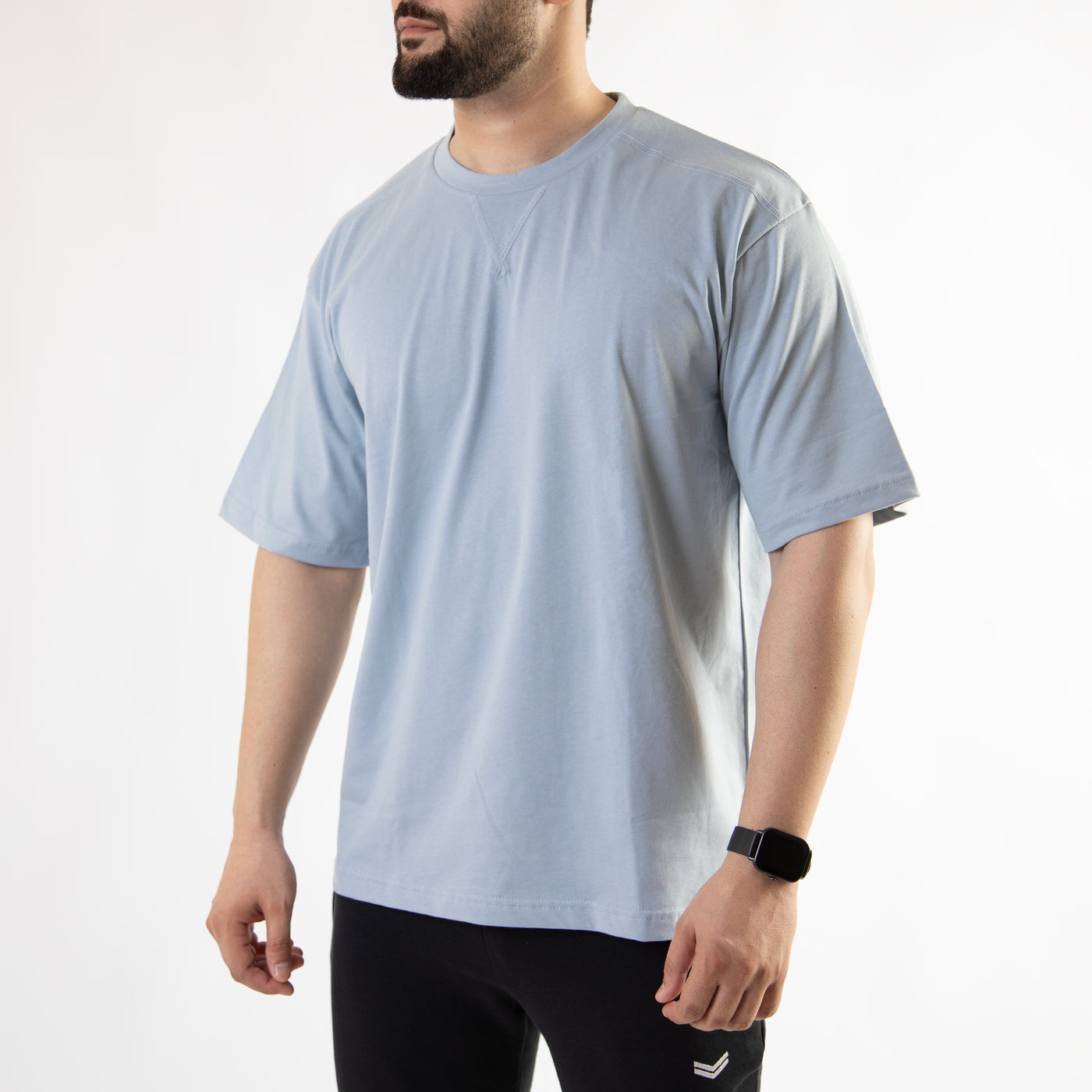 Light Blue Oversize T-Shirt with V-Notch in Contrast Detailing