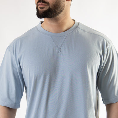 Light Blue Oversize T-Shirt with V-Notch in Contrast Detailing