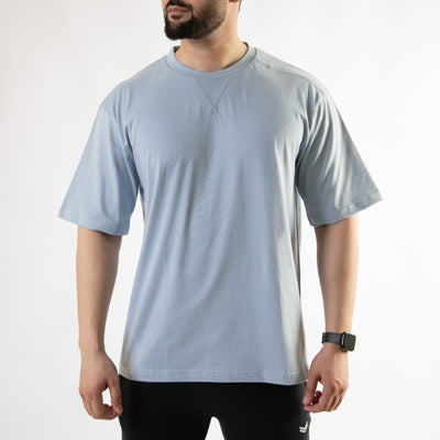 Light Blue Oversize T-Shirt with V-Notch in Contrast Detailing