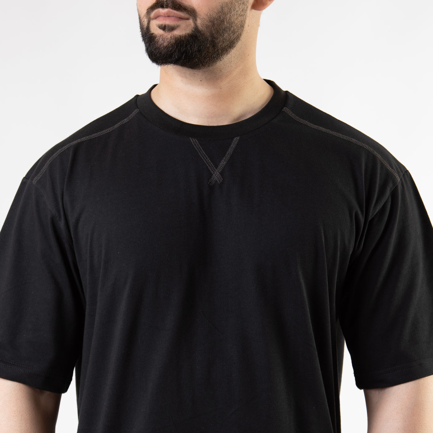 Black Oversize T-Shirt with V-Notch in Contrast Detailing