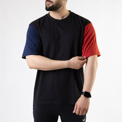 Black Oversize T-Shirt with Contrast Sleeves