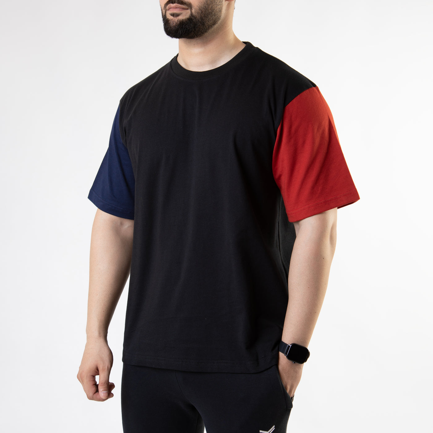 Black Oversize T-Shirt with Contrast Sleeves