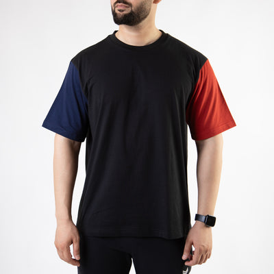 Black Oversize T-Shirt with Contrast Sleeves