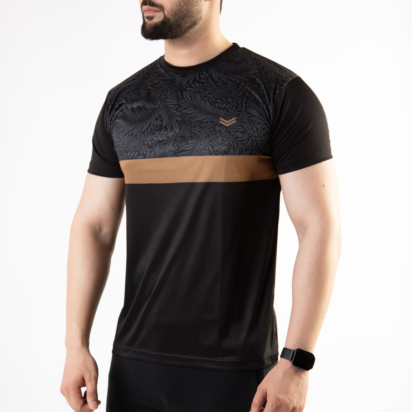 Black Sublimated Quick Dry T-Shirt with Floral Pattern