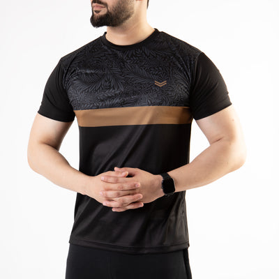 Black Sublimated Quick Dry T-Shirt with Floral Pattern