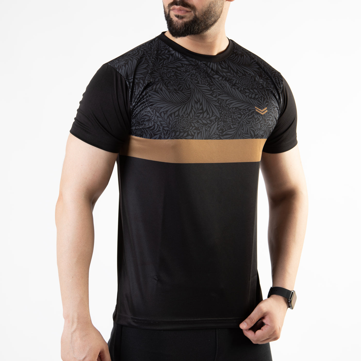 Black Sublimated Quick Dry T-Shirt with Floral Pattern