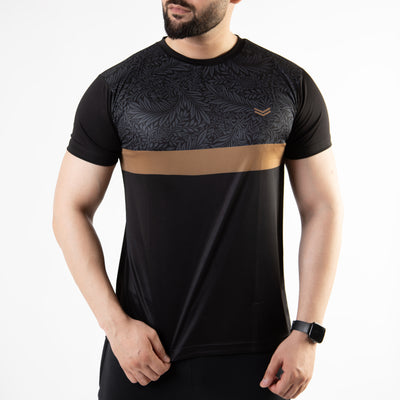 Black Sublimated Quick Dry T-Shirt with Floral Pattern