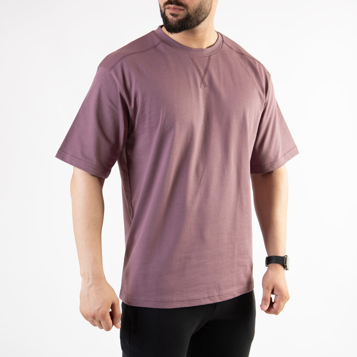 Light Purple Oversize T-Shirt with V-Notch in Contrast Detailing