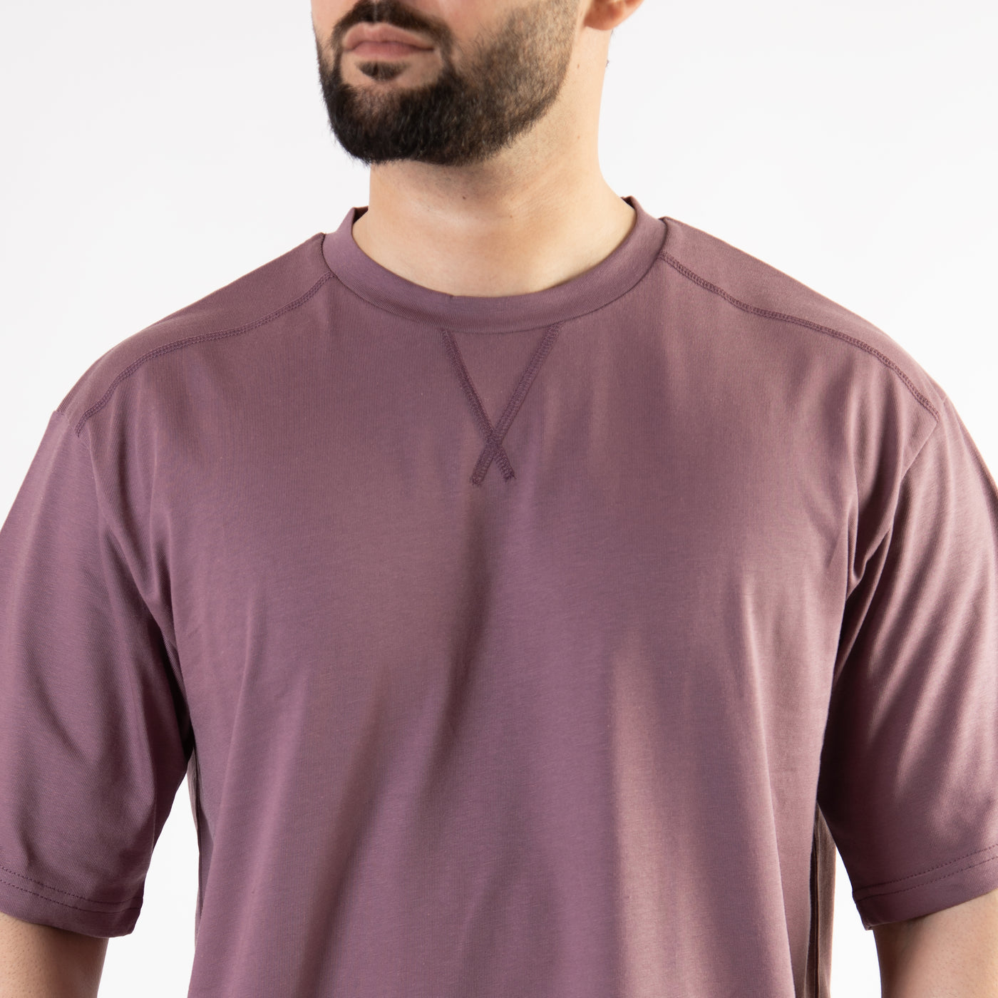 Light Purple Oversize T-Shirt with V-Notch in Contrast Detailing