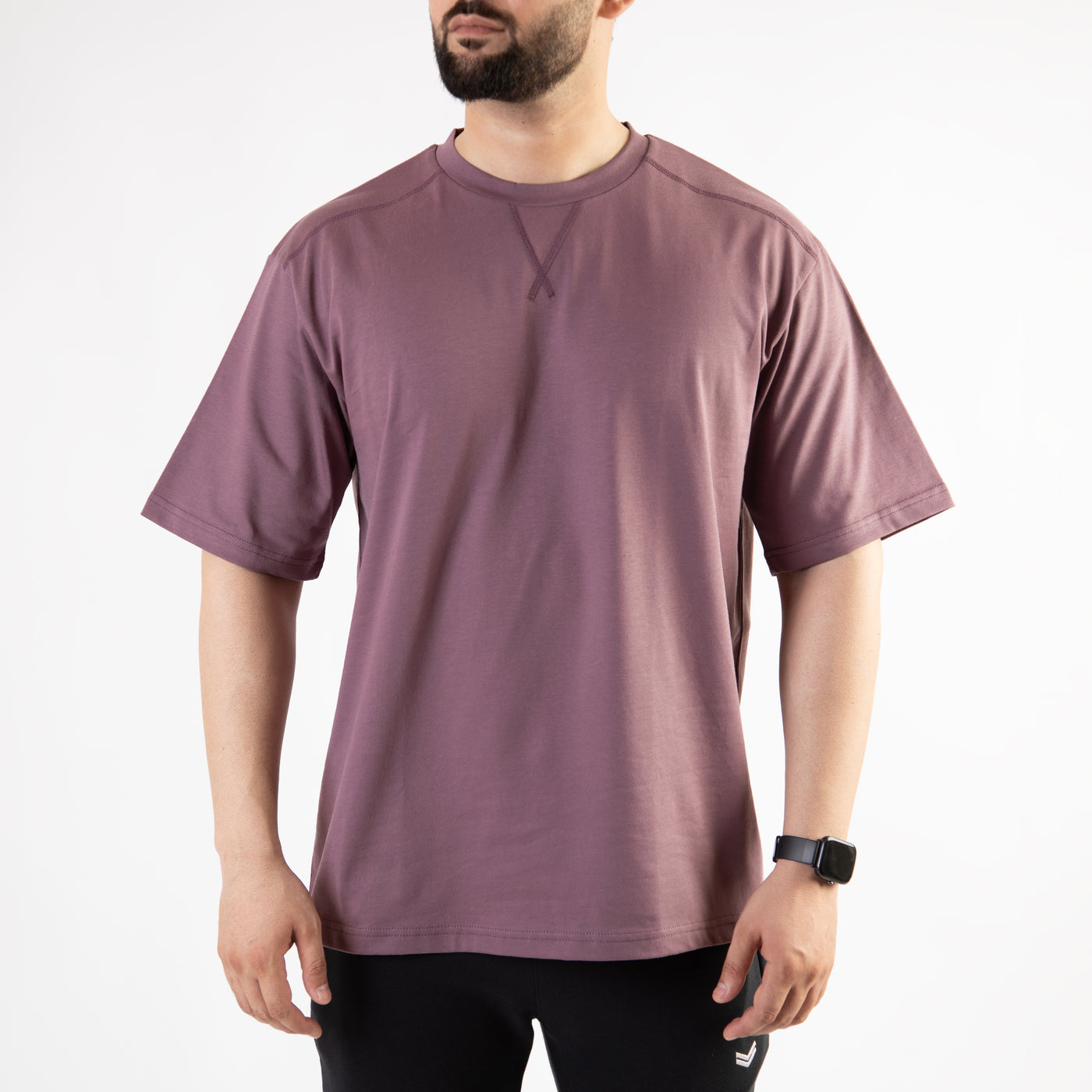 Light Purple Oversize T-Shirt with V-Notch in Contrast Detailing