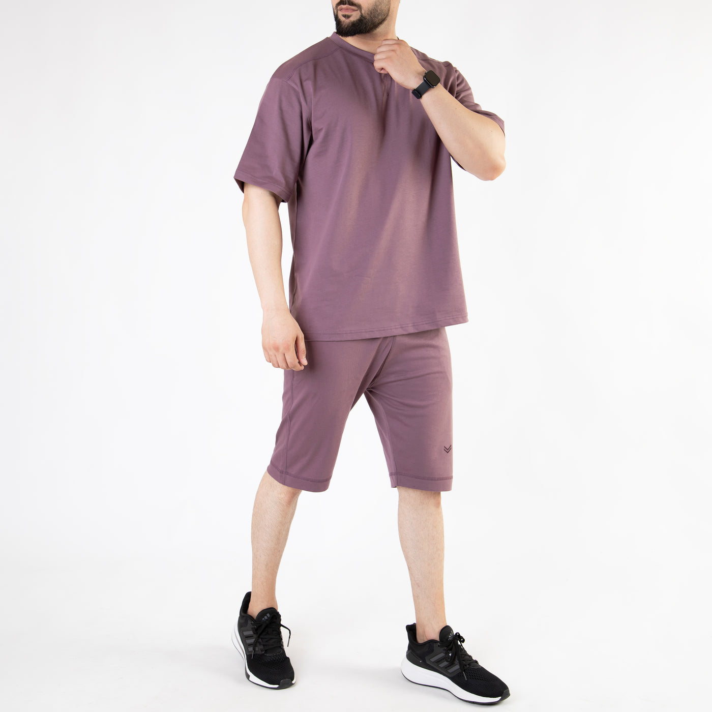 Light Purple Oversize Twinset with V-Notch in Contrast Detailing