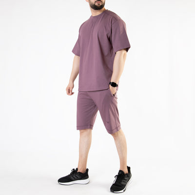 Light Purple Oversize Twinset with V-Notch in Contrast Detailing