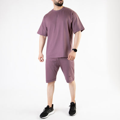 Light Purple Oversize Twinset with V-Notch in Contrast Detailing