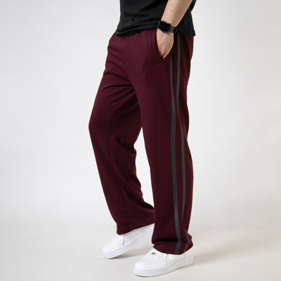 Maroon Wide Leg Trouser with Two Gray Stripes