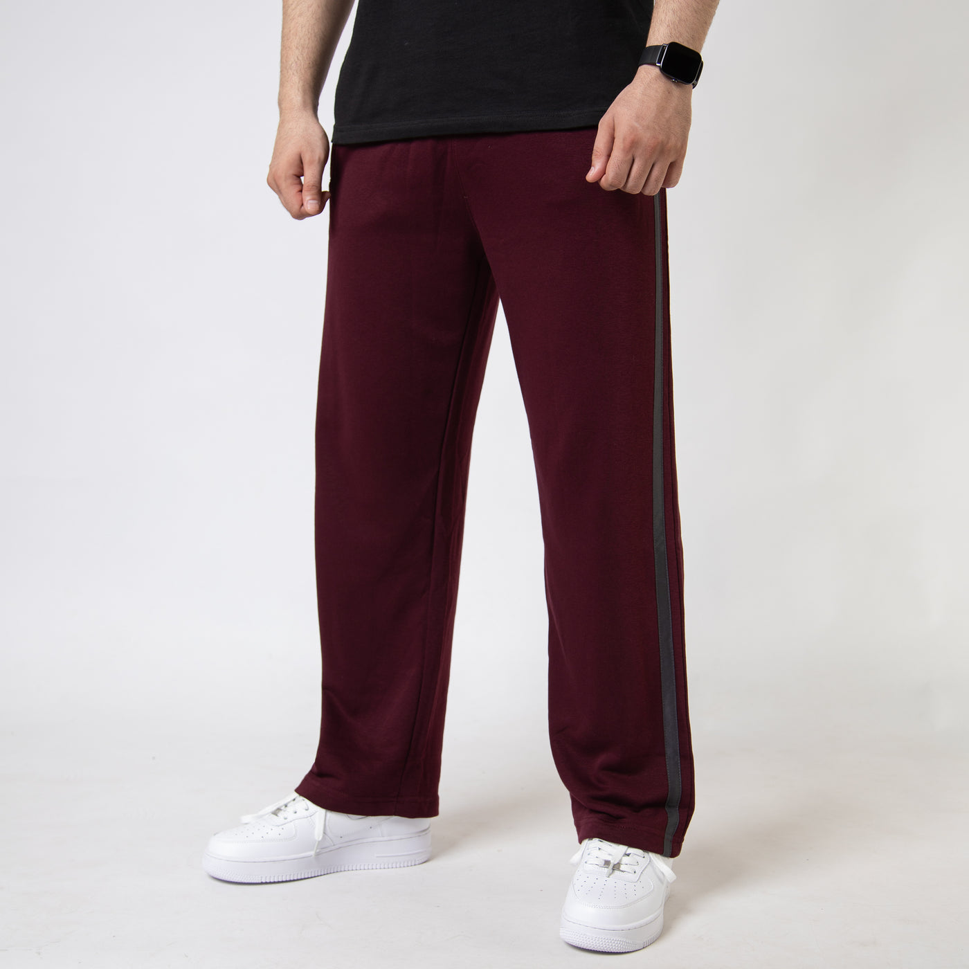 Maroon Wide Leg Trouser with Two Gray Stripes