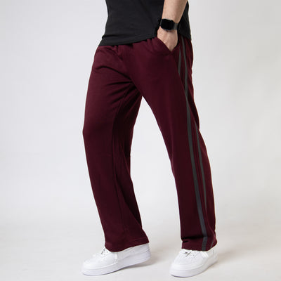 Maroon Wide Leg Trouser with Two Gray Stripes