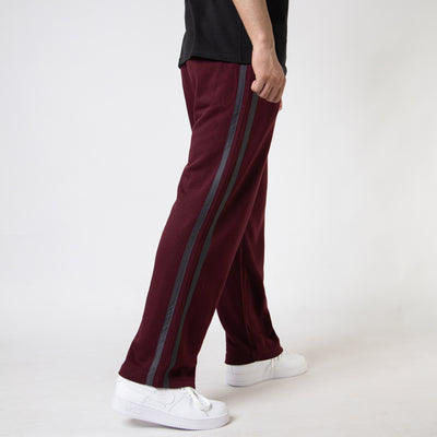 Maroon Wide Leg Trouser with Two Gray Stripes