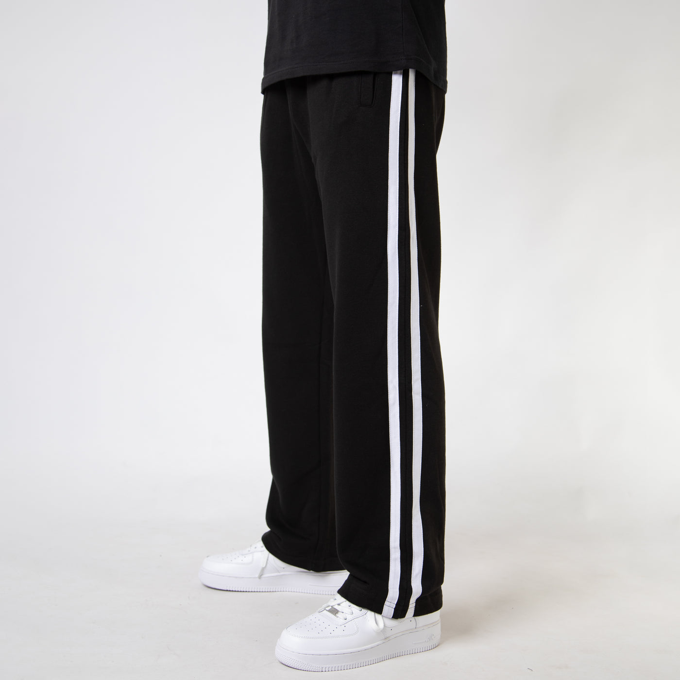 Black Wide Leg Trouser with Two White Stripes