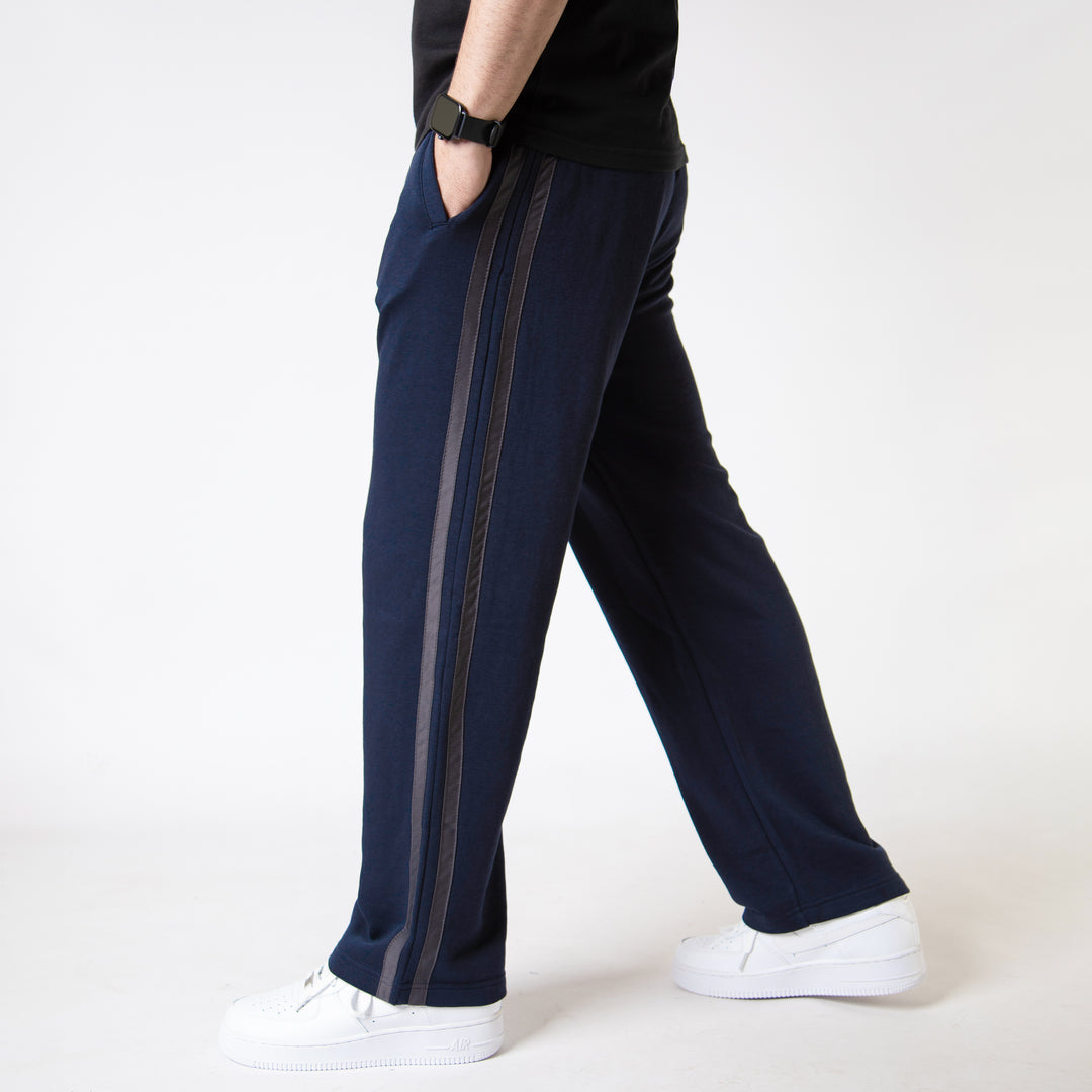 Navy Wide Leg Trouser with Two Gray Stripes