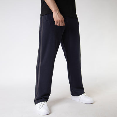 Navy Wide Leg Trouser with Two Gray Stripes