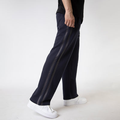 Navy Wide Leg Trouser with Two Gray Stripes