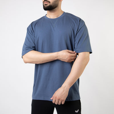 Powder Blue Oversize T-Shirt with V-Notch in Contrast Detailing