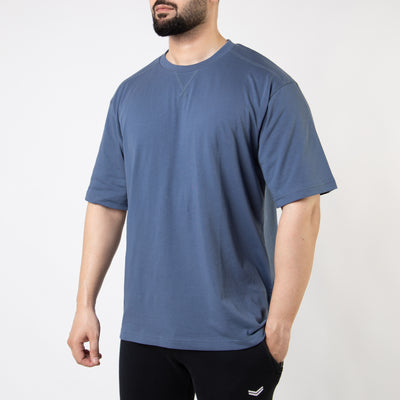 Powder Blue Oversize T-Shirt with V-Notch in Contrast Detailing