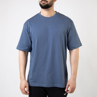 Powder Blue Oversize T-Shirt with V-Notch in Contrast Detailing